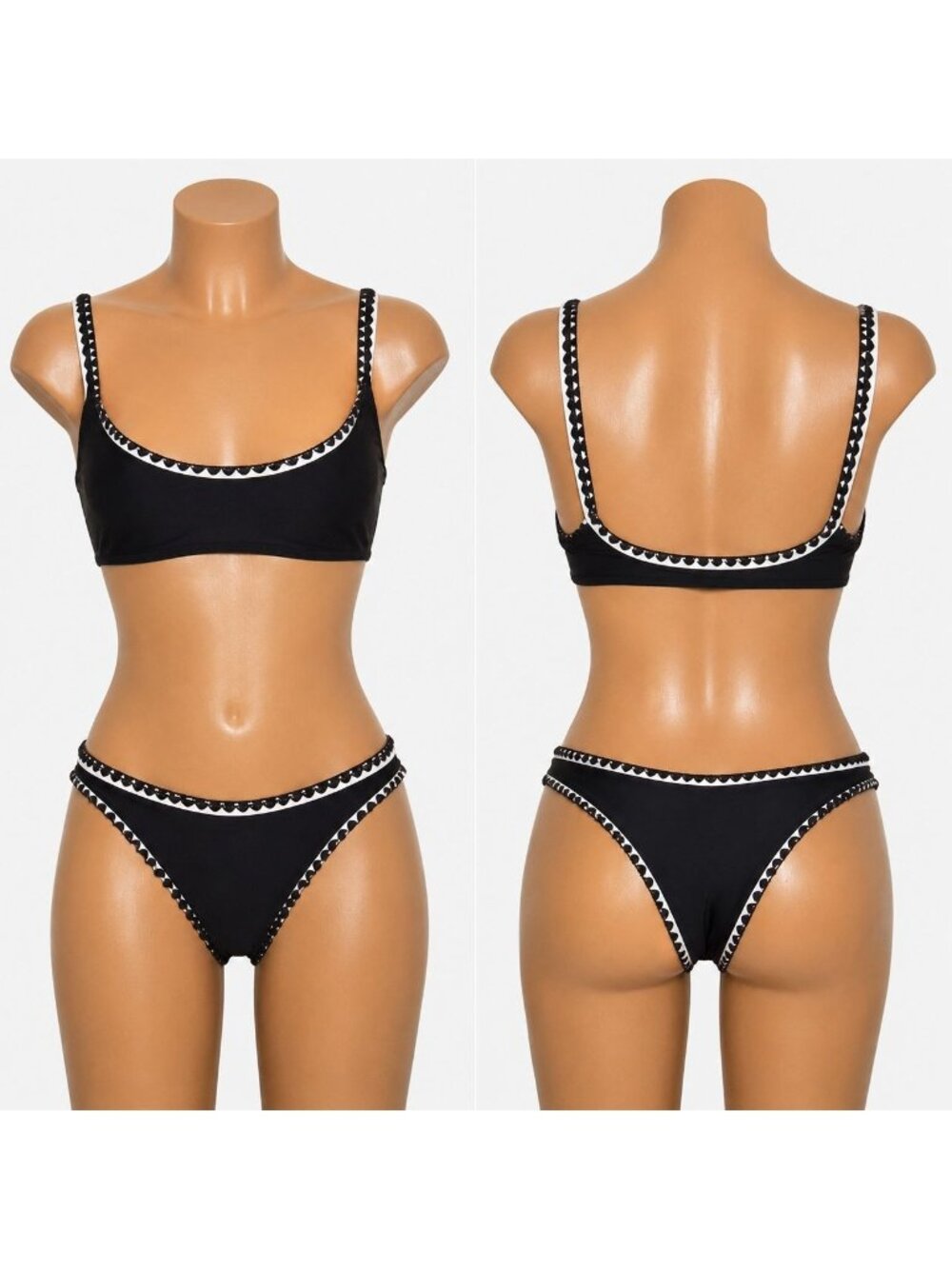 Black & White Bikini Set With Scalloped Trim - Size XL - Removable Pads